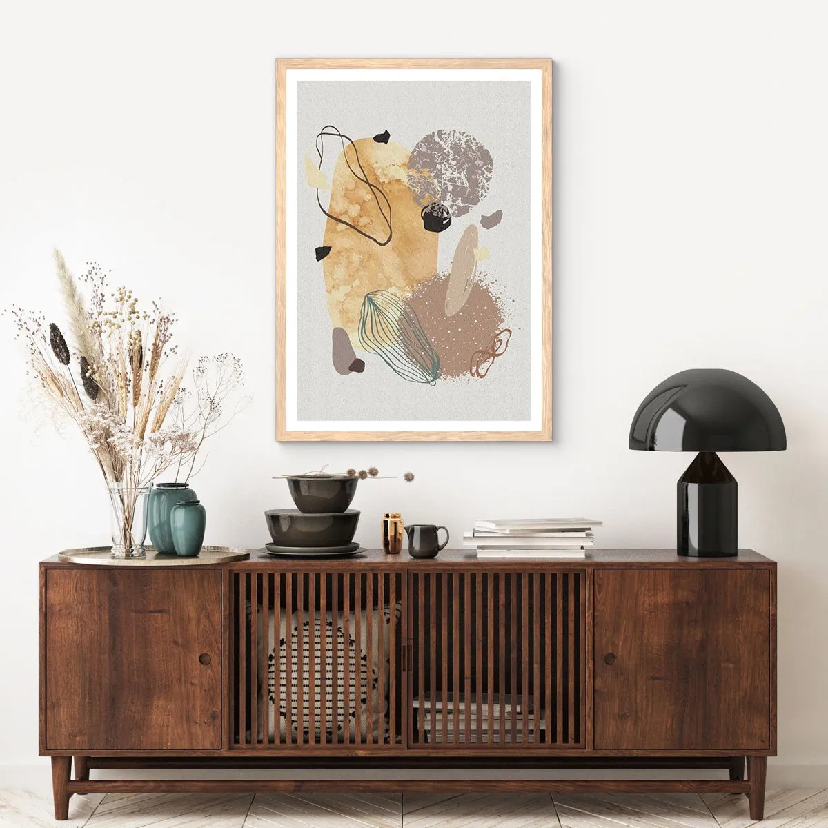 Plakát v rámu světlý dub - Abstraktní švestka - 61x91 cm