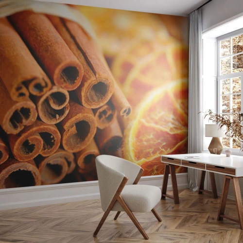 Fototapeta Samolepicí Deluxe Sticker - Cítíte jejich aroma? - oranžový, Skořicová tyčinka, Koření - 250x175 cm