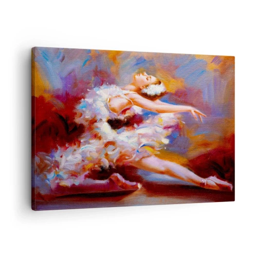 Obraz na plátně - Baletka v dynamické póze mezi pastelovými barvami. - 70x50cm - Labutí elegance - Moderní nástěnná dekorace do obývacího pokoje a ložnice ARTTOR