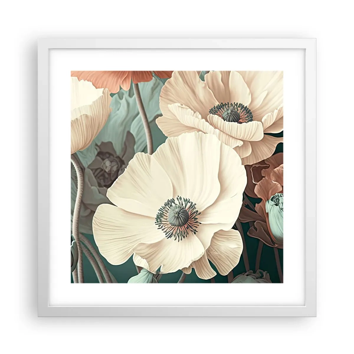 Plakát v bílém rámu - Šepot máků - 40x40 cm