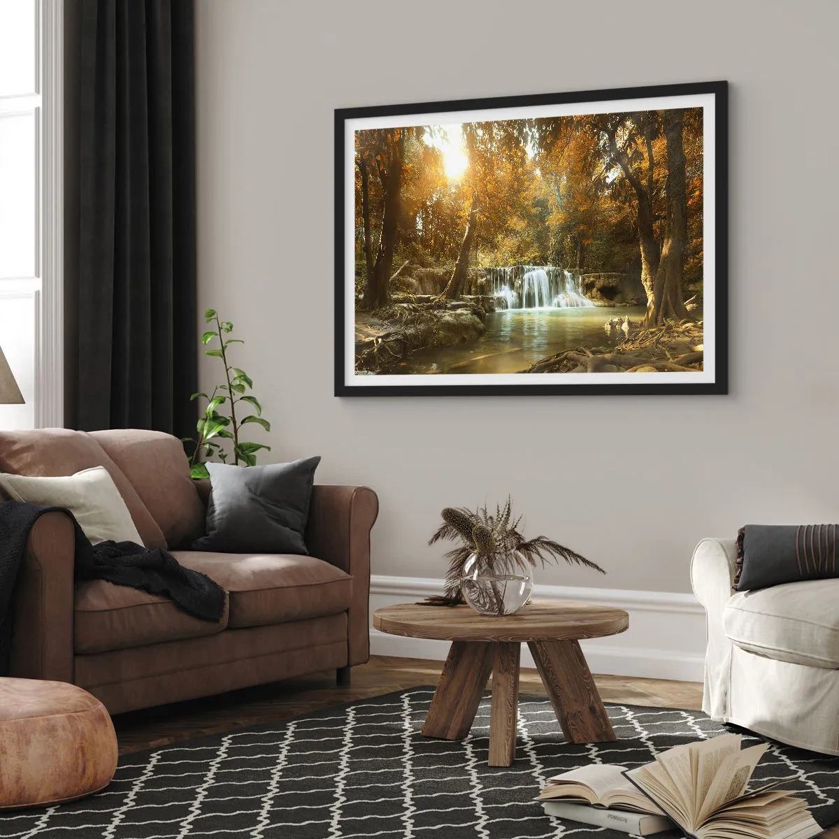 Plakát v černém rámu - Parkový vodopád - 70x50 cm