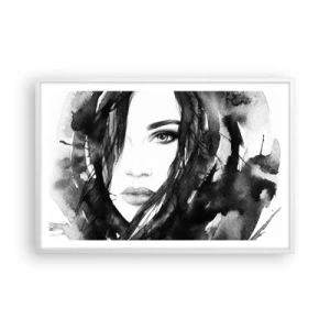 Plakát v bílém rámu - Portrét dámy v černé a bílé - 91x61 cm