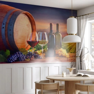 Fototapeta Samolepicí Deluxe Sticker - Tady má život chuť - Vinice, Vinný sud, Hroznová - 100x70 cm