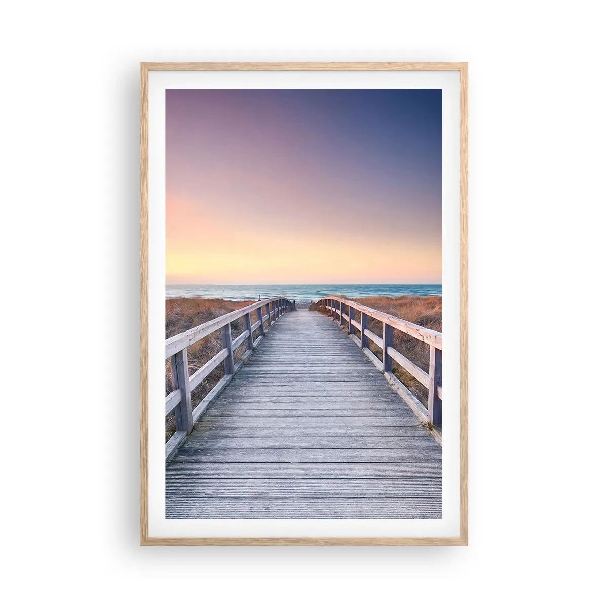 Plakát v rámu světlý dub - Baltská večerní polární záře - 61x91 cm