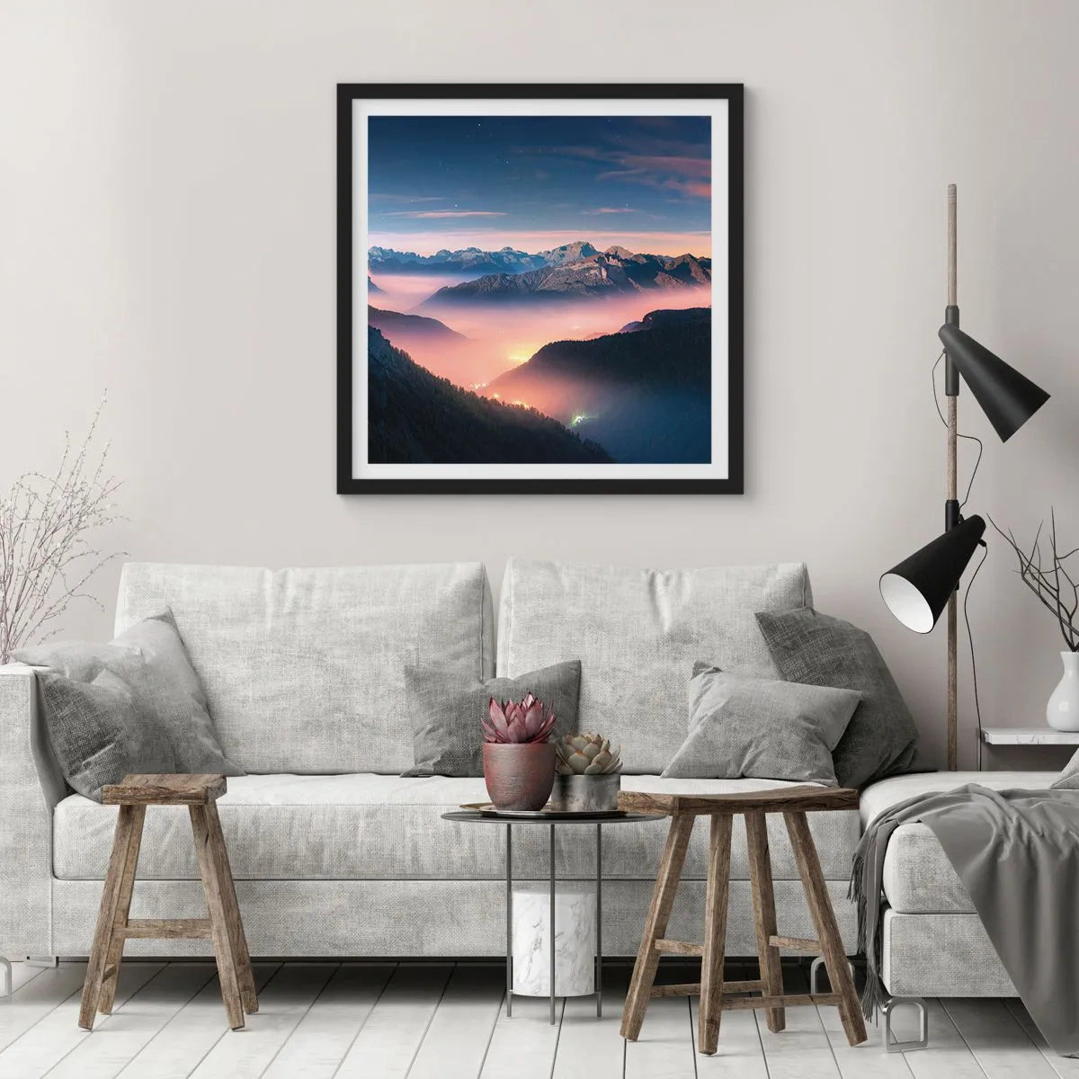 Plakát v černém rámu - Světlo v údolích - 40x40 cm