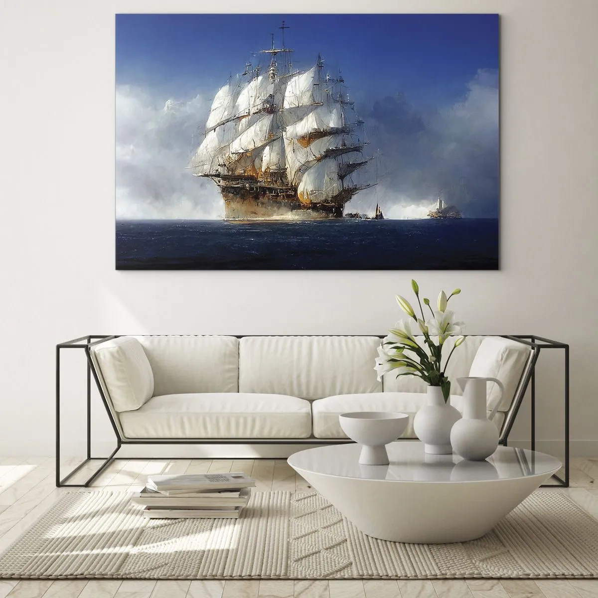 Obraz na skle - Plachetnice na volném moři uprostřed mořské mlhy - 70x50cm - The great glory! - Moderní nástěnná dekorace do obývacího pokoje a ložnice ARTTOR