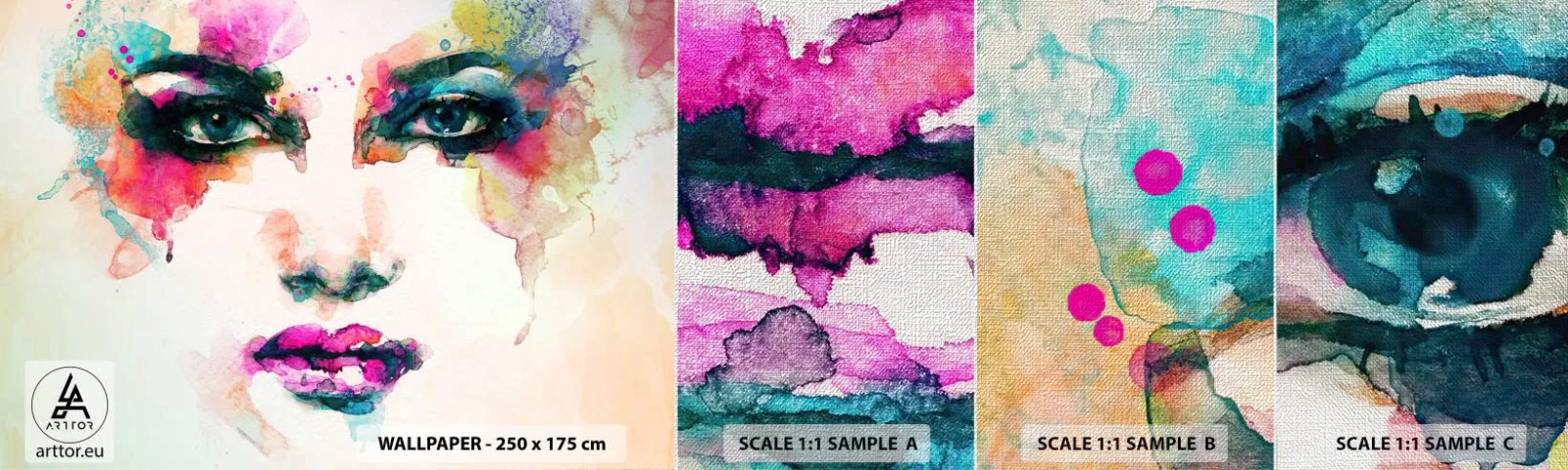 Vzor Fototapety Premium Canvas - Portrét malovaný duhou - Abstrakce, ženská tvář, Kus - 100x30 cm