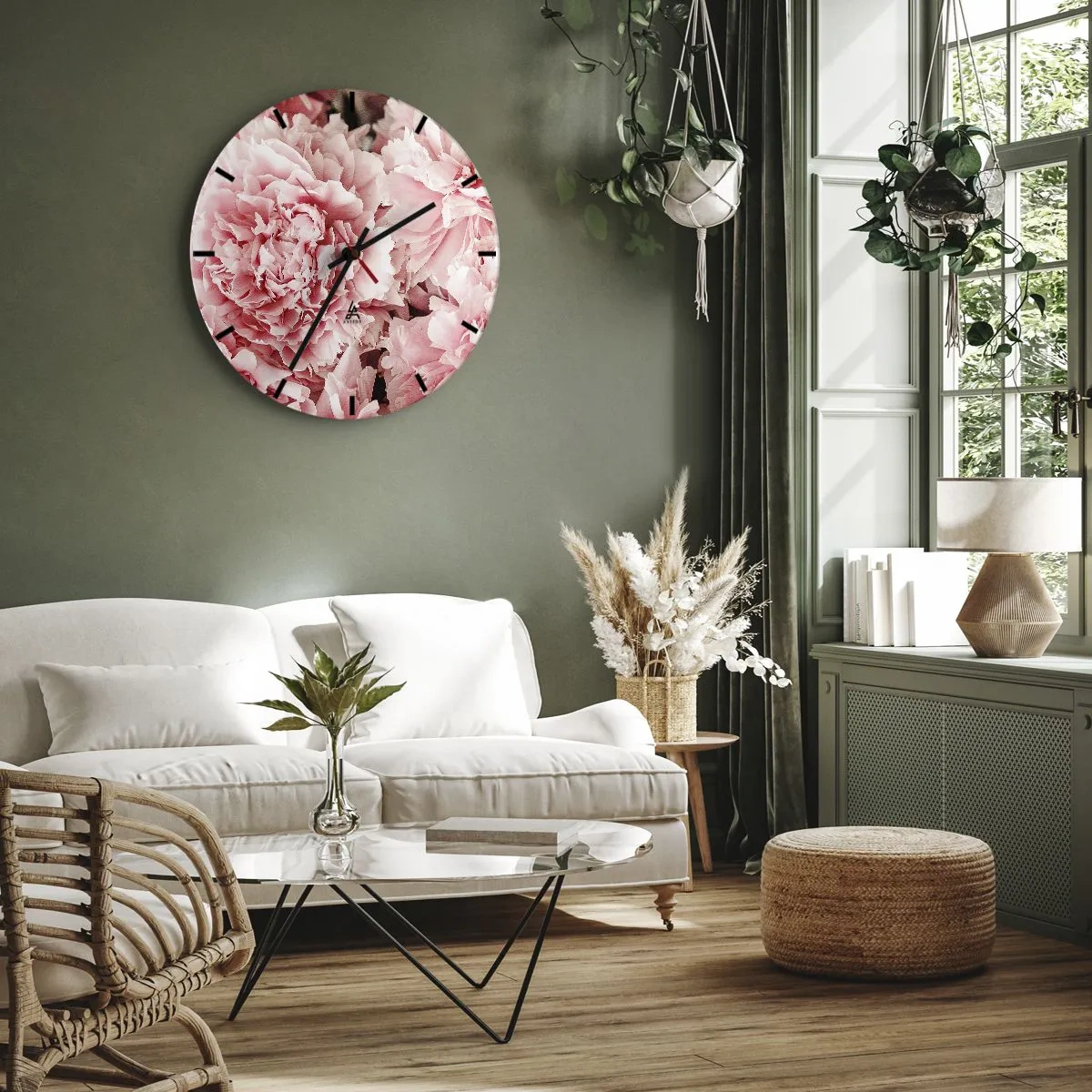 Nástěnné hodiny - Detailní záběr na bujné růžové pivoňky v plném květu - 30x30cm - Růžový sen - Moderní nástěnná dekorace do obývacího pokoje, kuchyně a ložnice ARTTOR