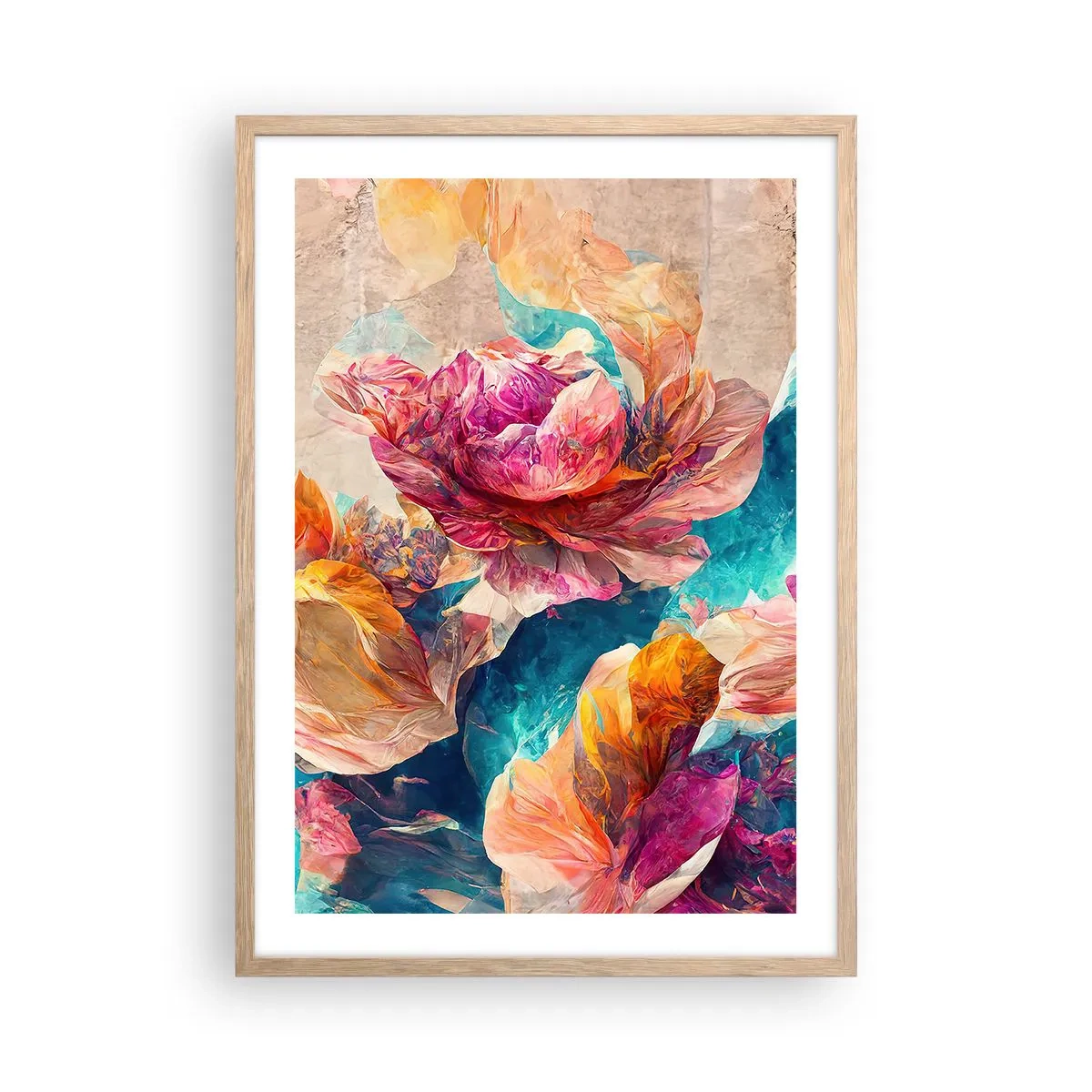 Plakát v rámu světlý dub - Barevné bohatství kytice - 50x70 cm