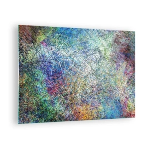 Obraz na skle - Barevná abstrakce s dynamickými liniemi - 70x50cm - To není tak jednoduché - Moderní nástěnná dekorace do obývacího pokoje a ložnice ARTTOR