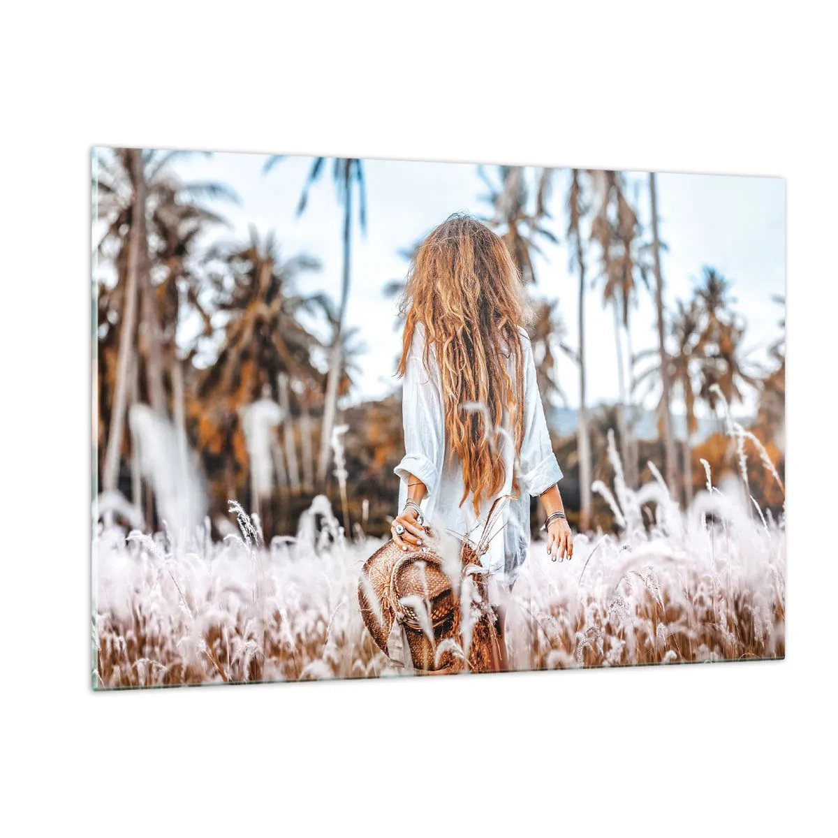 Obraz na skle - Zrozená z travní chmýří - 120x80 cm