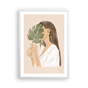 Plakát v bílém rámu - Tajemný portrét s vějířem - 50x70 cm