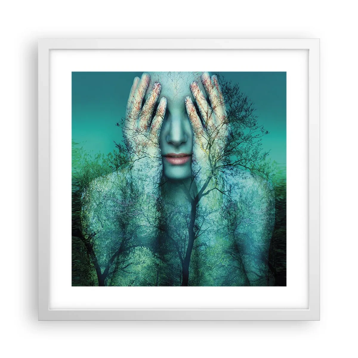 Plakát v bílém rámu - Ponořená do modré - 40x40 cm