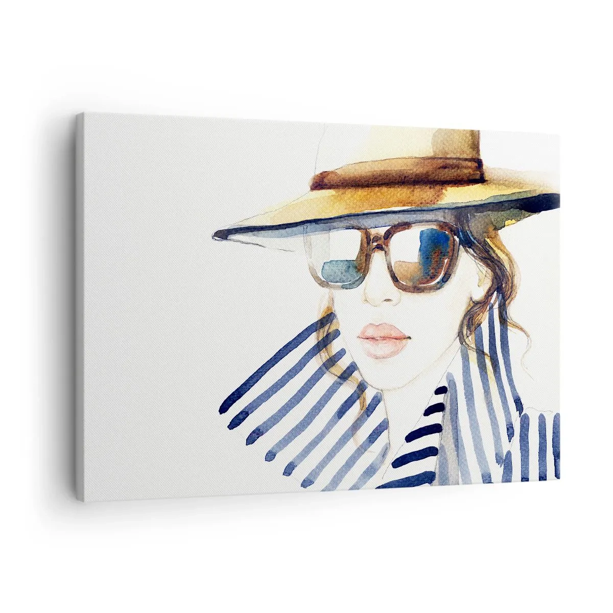 Obraz na plátně - Portrét ženy v klobouku a slunečních brýlích - 70x50cm - Florida vítá! - Moderní nástěnná dekorace do obývacího pokoje a ložnice ARTTOR