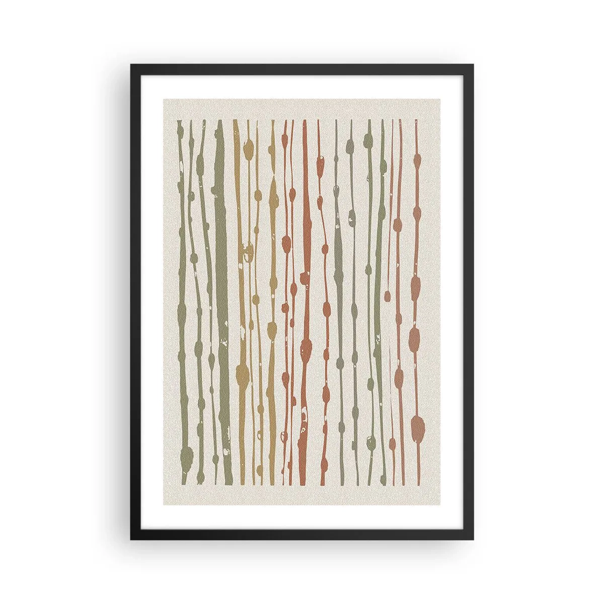 Plakát v černém rámu - Abstraktní svislé čáry v přírodních odstínech - 50x70cm - Hudební záznam barev - Moderní nástěnná dekorace do obývacího pokoje a ložnice ARTTOR