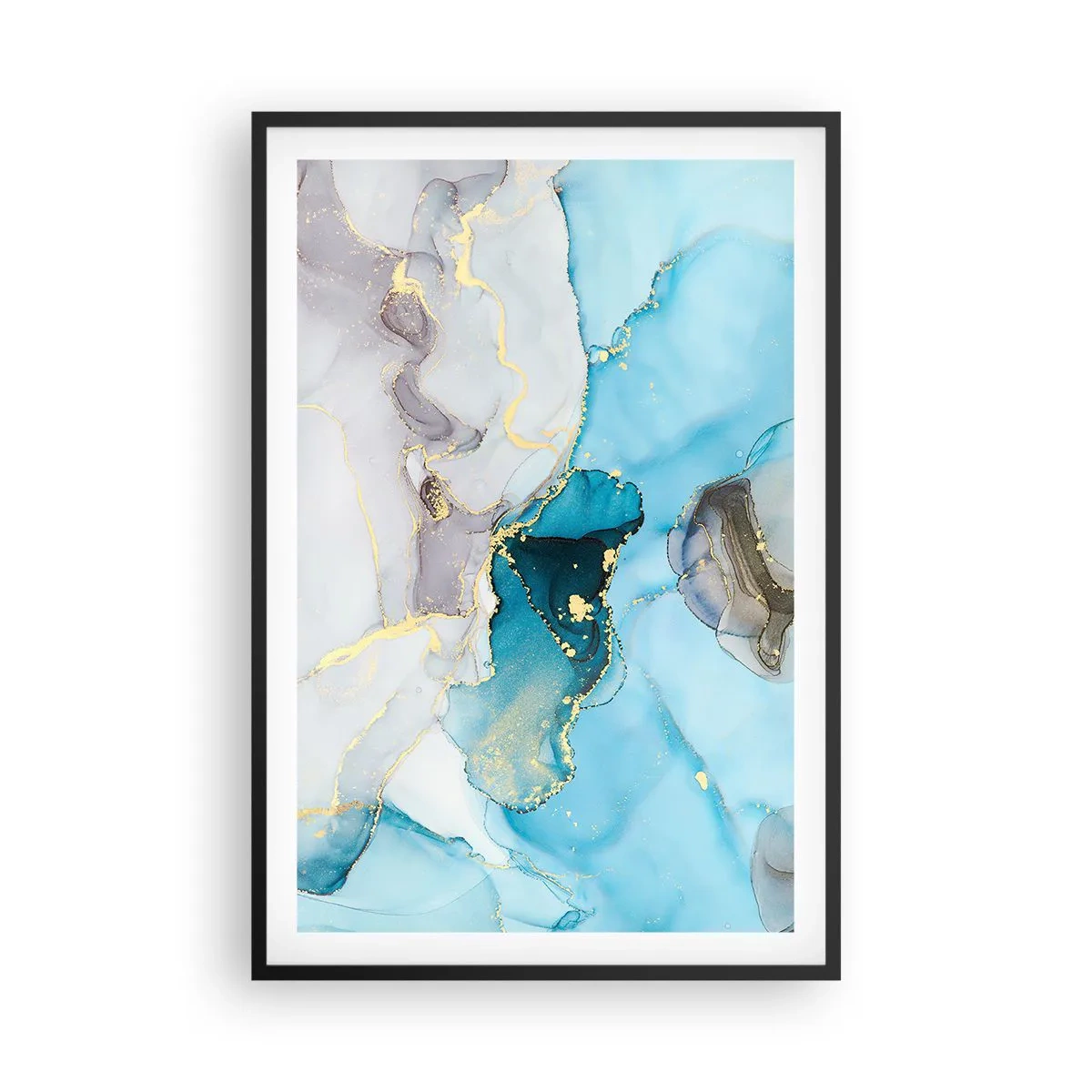 Plakát v černém rámu - Studie o setkání šedé a tyrkysové - 61x91 cm