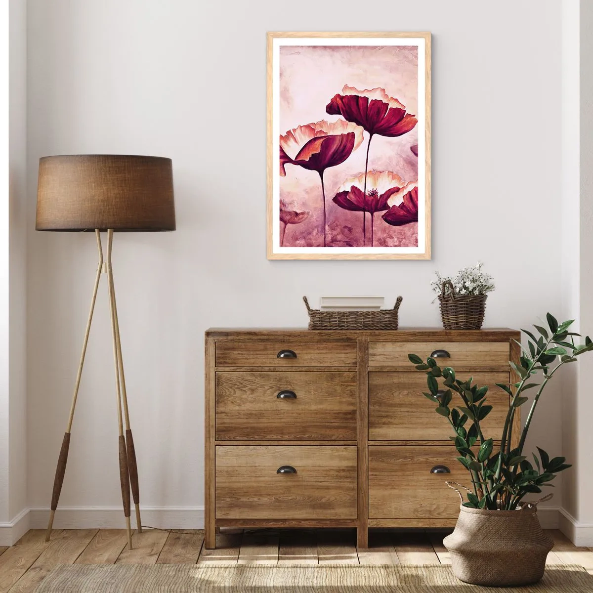 Plakát v rámu světlý dub - Červený a bílý plátek - 50x70 cm