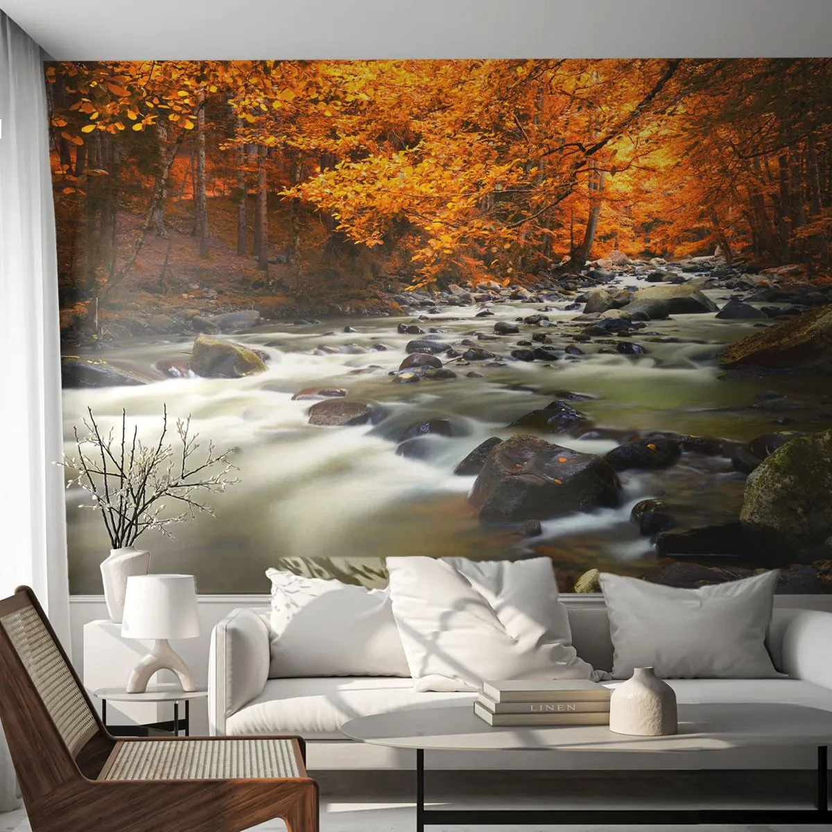 Fototapeta Samolepicí Deluxe Sticker - Potok ve zlatém lese - Krajina, Les, Horský potok - 250x175 cm