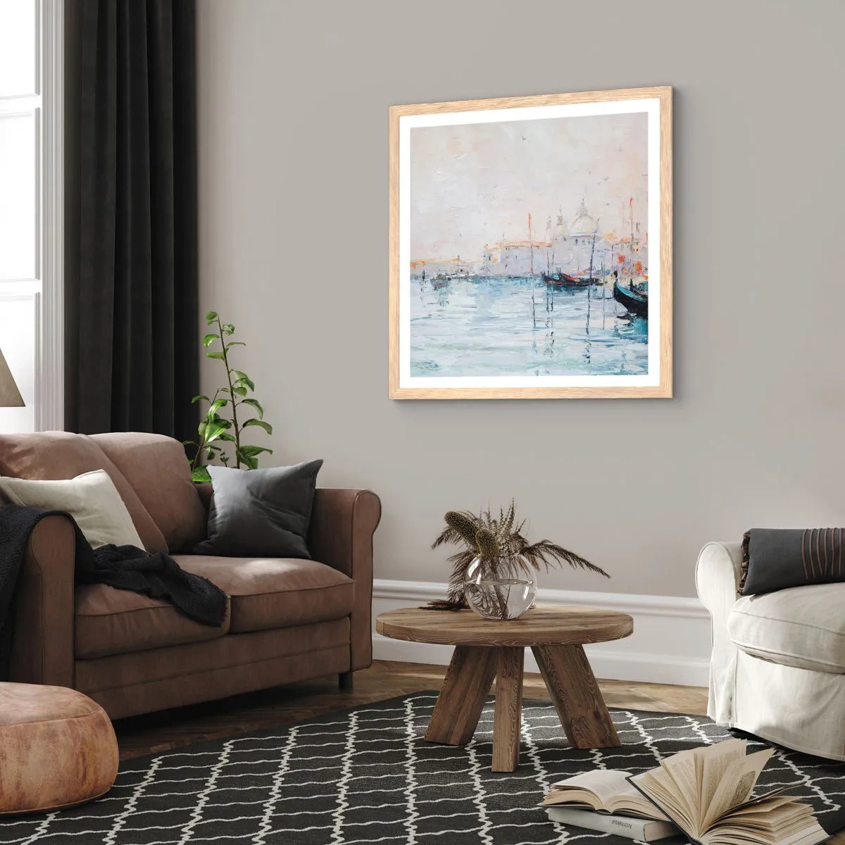 Plakát v rámu světlý dub - Za vodou, za mlhou - 30x30 cm