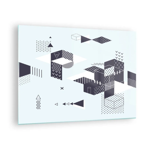 Obraz na skle - Abstraktní geometrické kompozice v černé a bílé na světlém pozadí - 70x50cm - V duši matematika - Moderní nástěnná dekorace do obývacího pokoje a ložnice ARTTOR