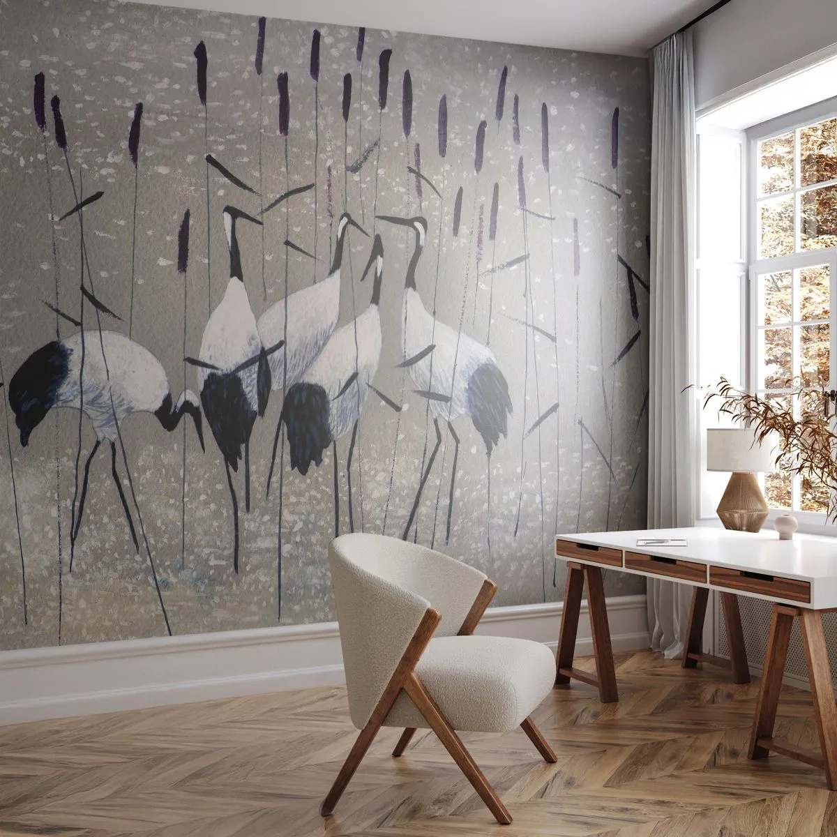 Fototapeta Samolepicí Deluxe Sticker - Mezi svými - Jeřáb, Pták, Příroda - 250x175 cm