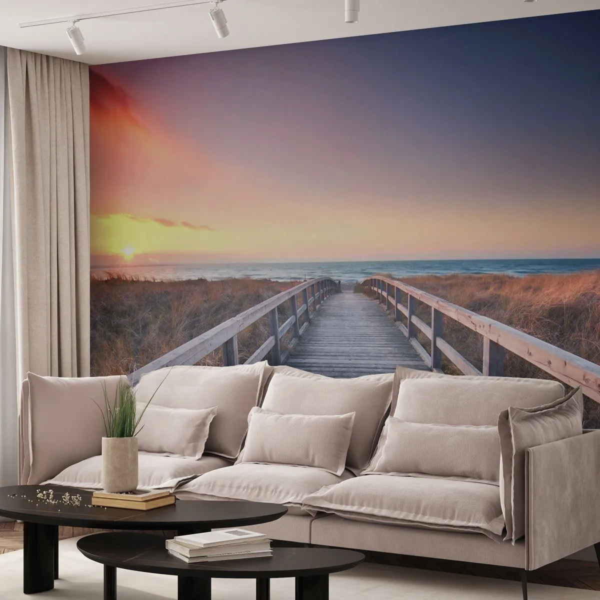 Fototapeta Samolepicí Deluxe Sticker - Baltská večerní polární záře - Krajina, Moře, Duna - 500x350 cm