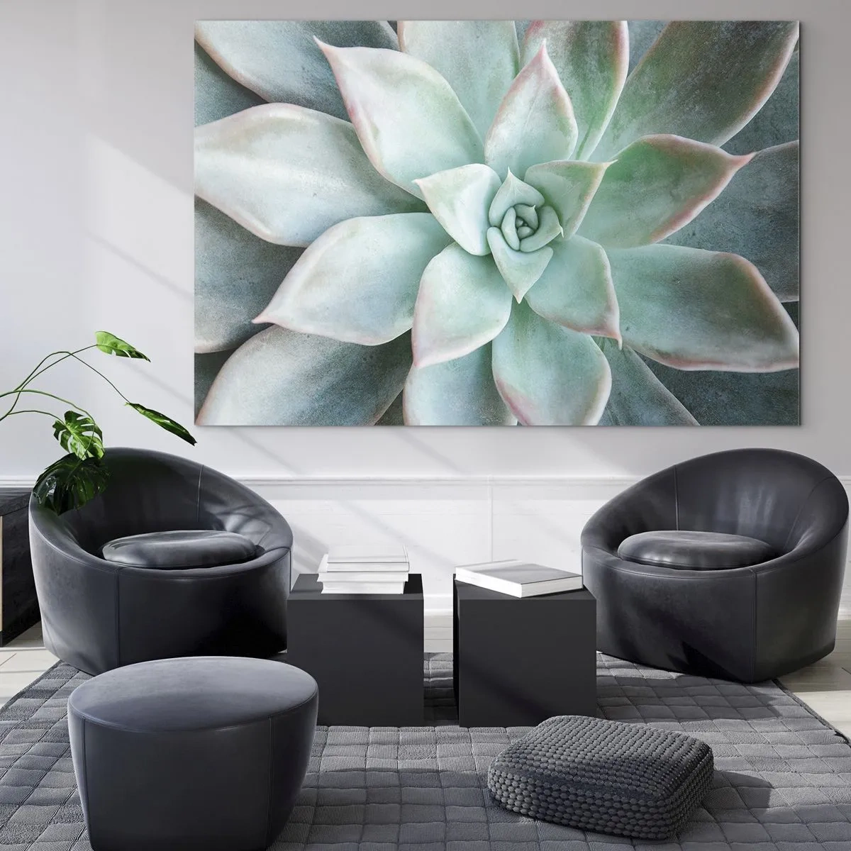 Obraz na skle - Suché sukulentní listy s jemným, šedozeleným odstínem - 70x50cm - Srdce pouště - Moderní nástěnná dekorace do obývacího pokoje a ložnice ARTTOR