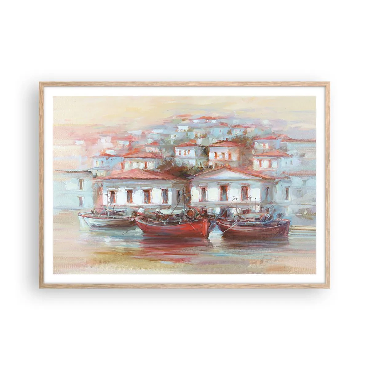 Plakát v rámu světlý dub - Šťastné městečko - 100x70 cm