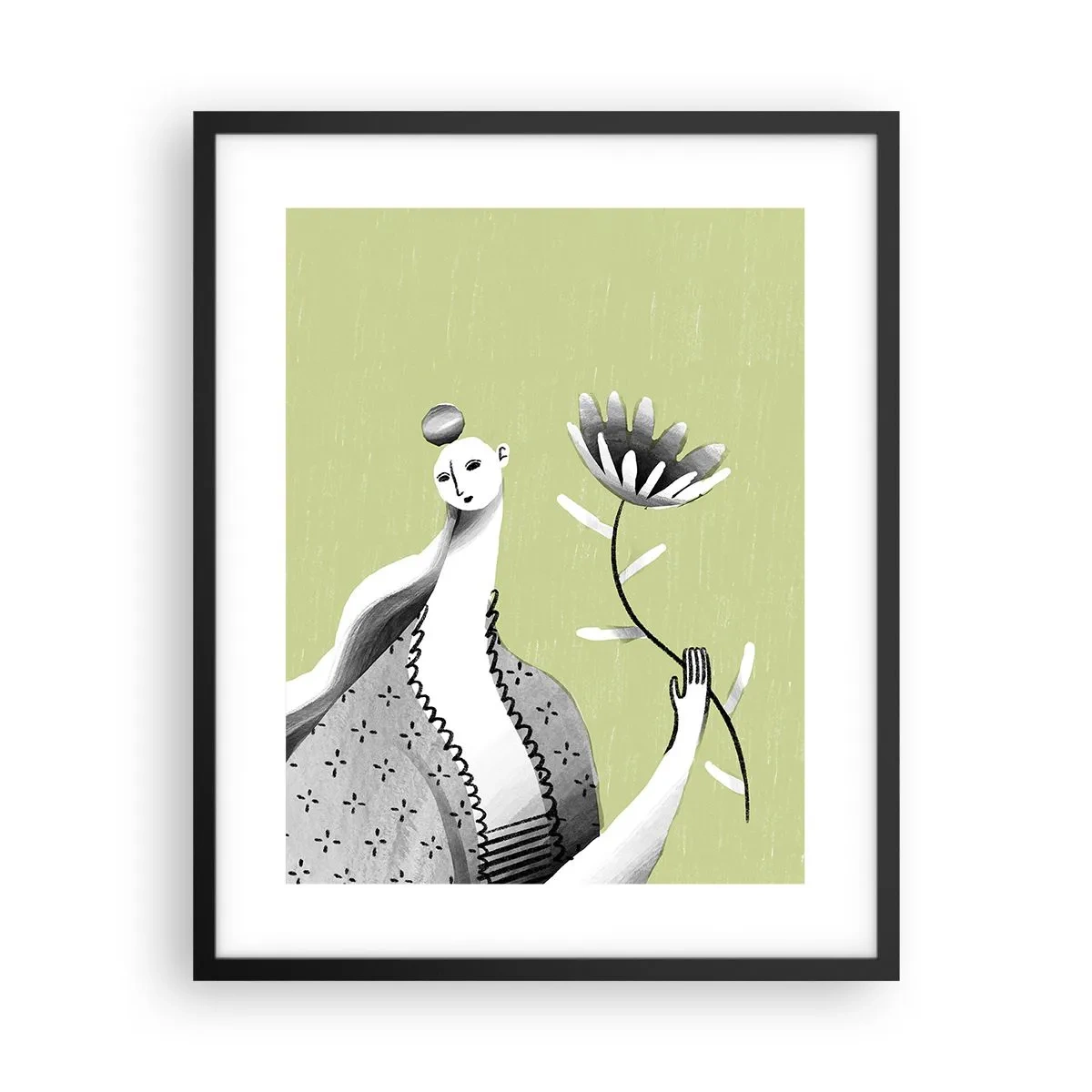 Plakát v černém rámu - Modernistický portrét – držící květinu - 40x50 cm