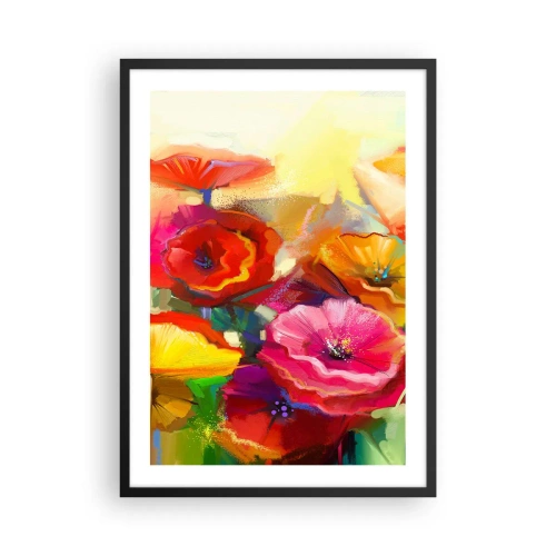 Plakát v černém rámu - Barevné máky na abstraktním pozadí - 50x70cm - Nejenom červené - Moderní nástěnná dekorace do obývacího pokoje a ložnice ARTTOR