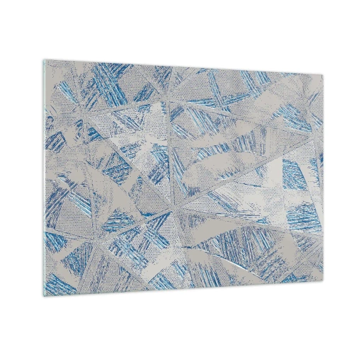 Obraz na skle - Geometrické vzory v odstínech šedé a modré - 70x50cm - V šedomodrém labyrintu - Moderní nástěnná dekorace do obývacího pokoje a ložnice ARTTOR