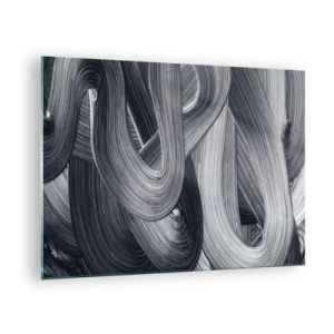 Obraz na skle - Abstraktní tahy štětcem v odstínech černé a šedé - 70x50cm - Plynulost reality - Moderní nástěnná dekorace do obývacího pokoje a ložnice ARTTOR