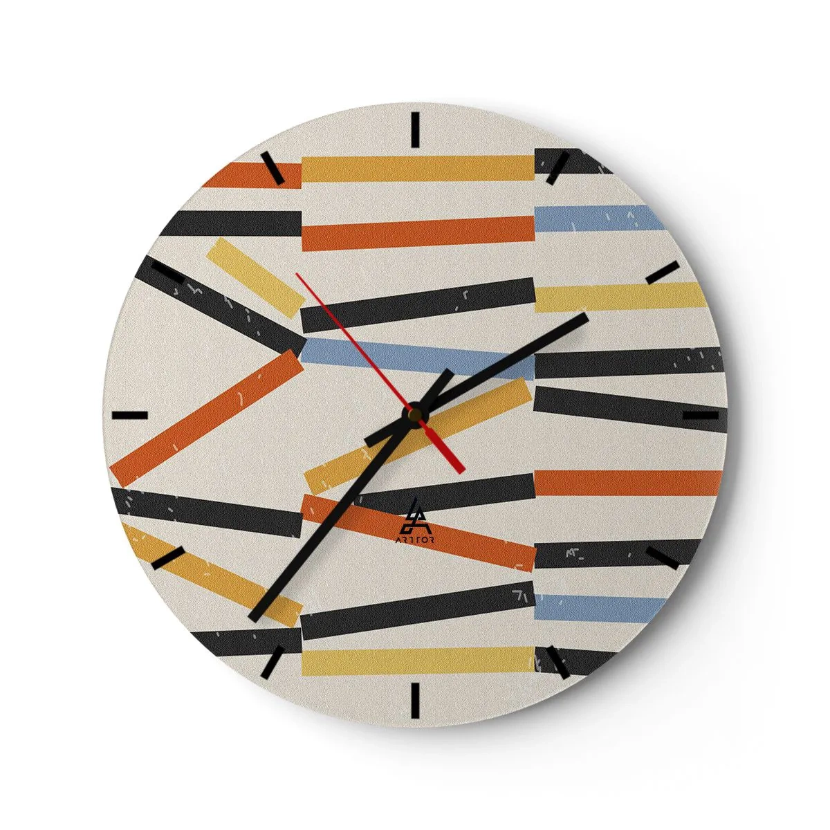 Nástěnné hodiny - Barevné a černé obdélníky uspořádané vodorovně na světlém pozadí - 30x30cm - Kompozice na úrovni - Moderní nástěnná dekorace do obývacího pokoje, kuchyně a ložnice ARTTOR