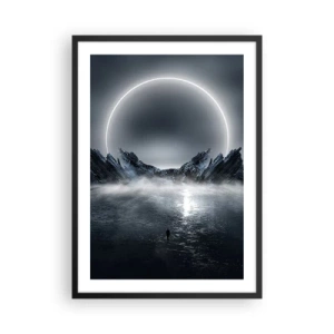 Plakát v černém rámu - Tajemná krajina s jasným kruhem na obloze - 50x70cm - Finále příběhu - Moderní nástěnná dekorace do obývacího pokoje a ložnice ARTTOR