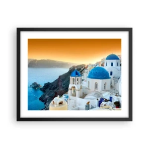 Plakát v černém rámu - Santorini - přitulené ke skalám - 50x40 cm