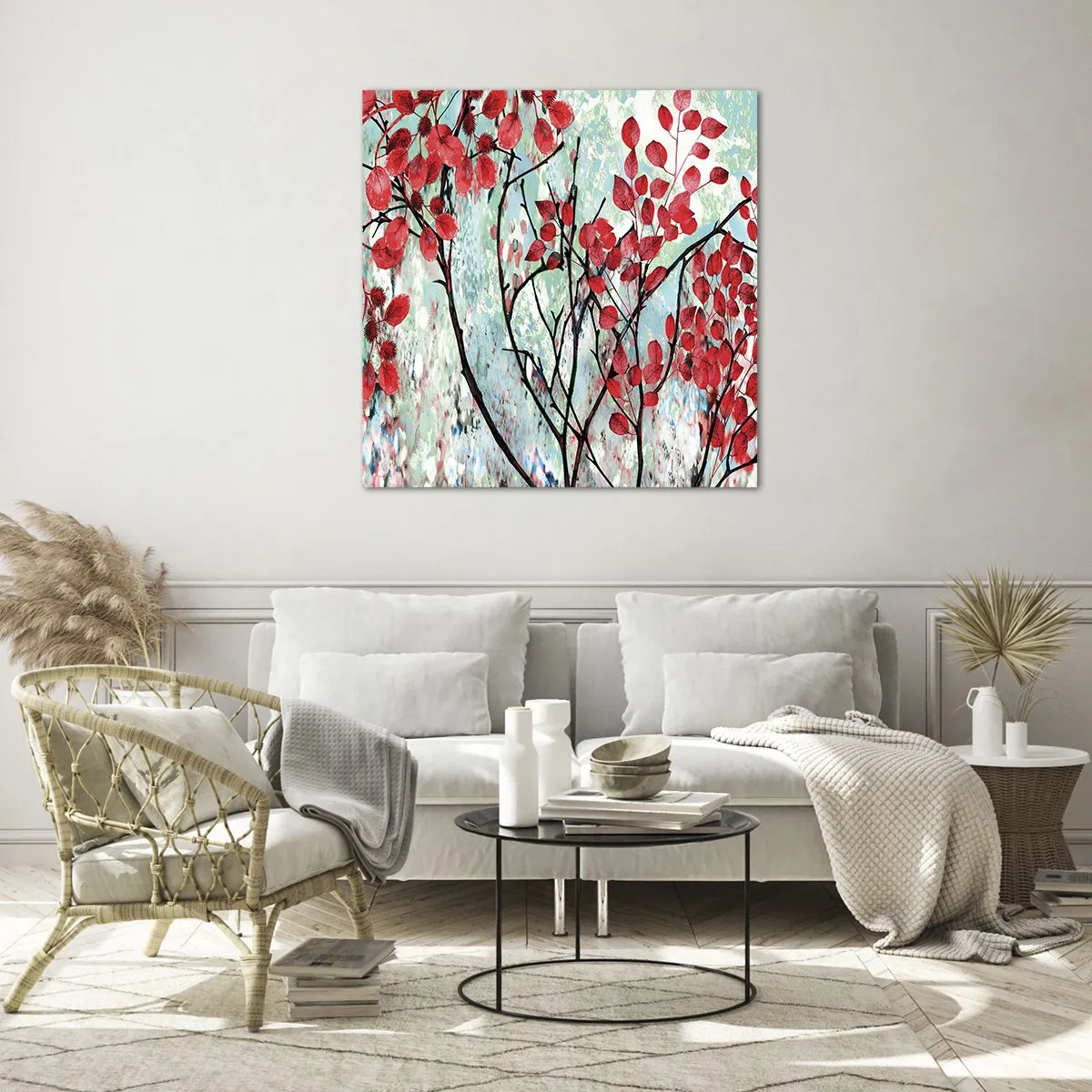 Obraz na skle - Strom v šarlatové - 70x70 cm