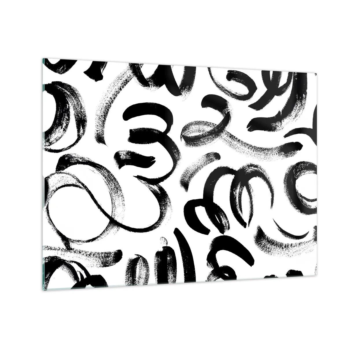 Obraz na skle - Černobílé abstraktní tahy štětcem - 70x50cm - Černé na bílém - Moderní nástěnná dekorace do obývacího pokoje a ložnice ARTTOR