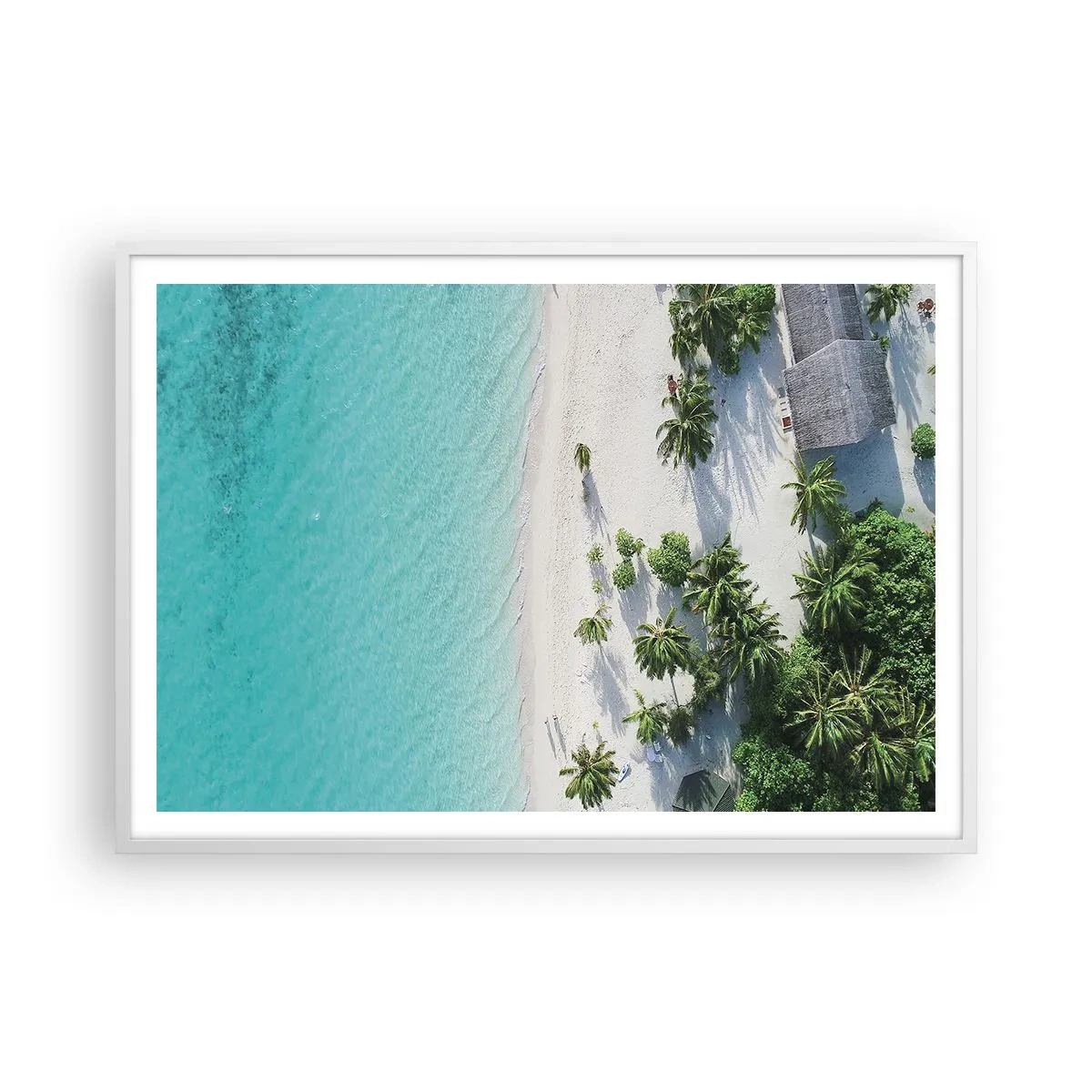 Plakát v bílém rámu - Dovolená v ráji - 100x70 cm