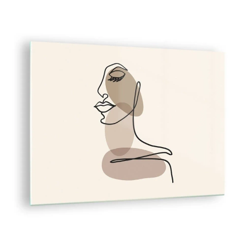 Obraz na skle - Minimalistický ženský portrét vytvořený souvislou linií. - 70x50cm - Určitá linie krásy - Moderní nástěnná dekorace do obývacího pokoje a ložnice ARTTOR