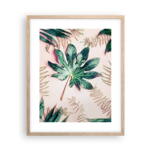 Plakát v rámu světlý dub - Studie zelené na růžovém pozadí - 40x50 cm
