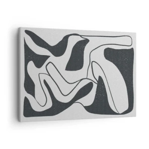 Obraz na plátně - Černobílá abstrakce s organickými tvary - 70x50cm - Abstraktní hra v labyrintu - Moderní nástěnná dekorace do obývacího pokoje a ložnice ARTTOR