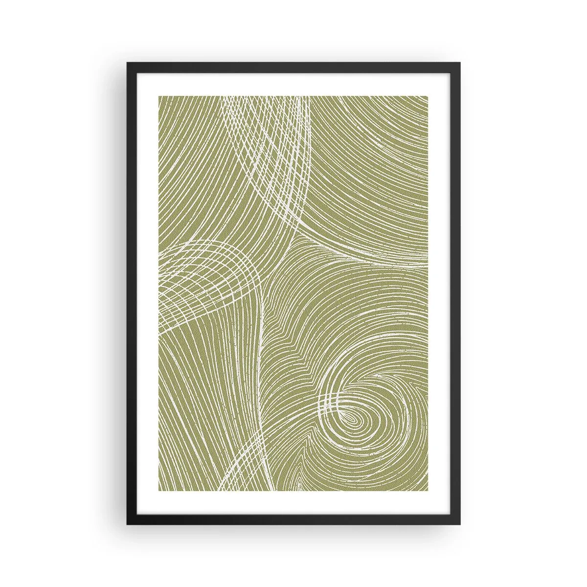 Plakát v černém rámu - Abstraktní kompozice v odstínech zelené s dynamickými liniemi. - 50x70cm - Mistrovská abstrakce v bílé - Moderní nástěnná dekorace do obývacího pokoje a ložnice ARTTOR