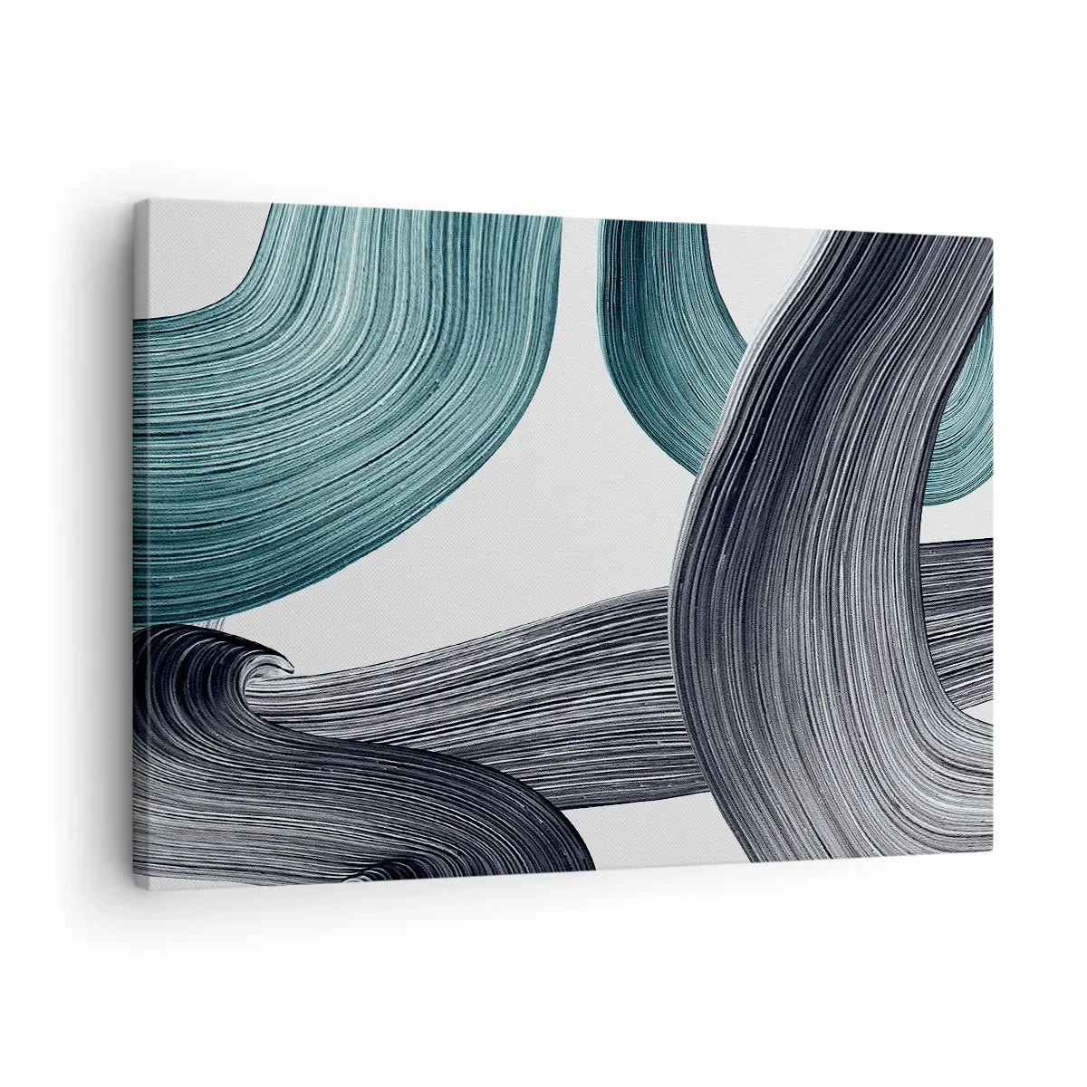 Obraz na plátně - Plynulé abstraktní linie v odstínech zelené a šedé - 70x50cm - Smaragdové a černé vlny - Moderní nástěnná dekorace do obývacího pokoje a ložnice ARTTOR