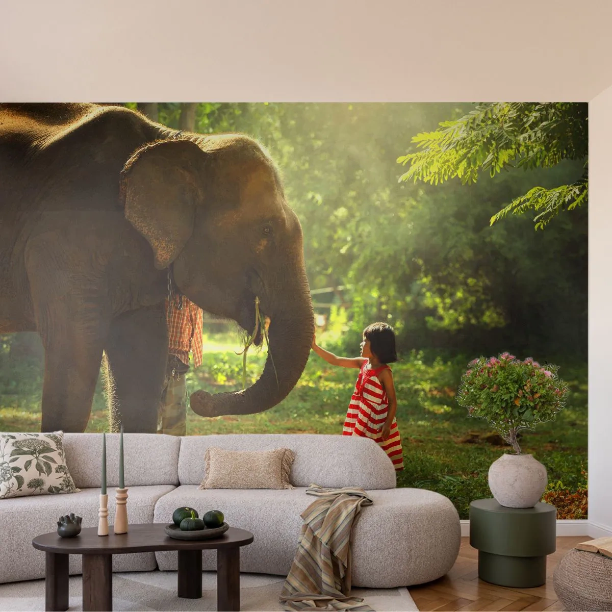 Fototapeta na míru Premium Canvas - Síla přátelství - Zvířata, Slon, Dívka