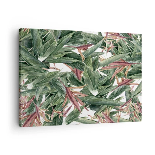Obraz na plátně - Dekorativní motiv listu v odstínech zelené a vínové na světlém pozadí - 70x50cm - Smaragdově-liliové houští - Moderní nástěnná dekorace do obývacího pokoje a ložnice ARTTOR