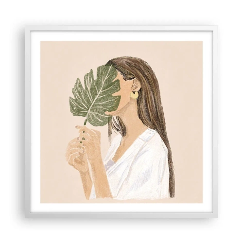 Plakát v bílém rámu - Tajemný portrét s vějířem - 60x60 cm