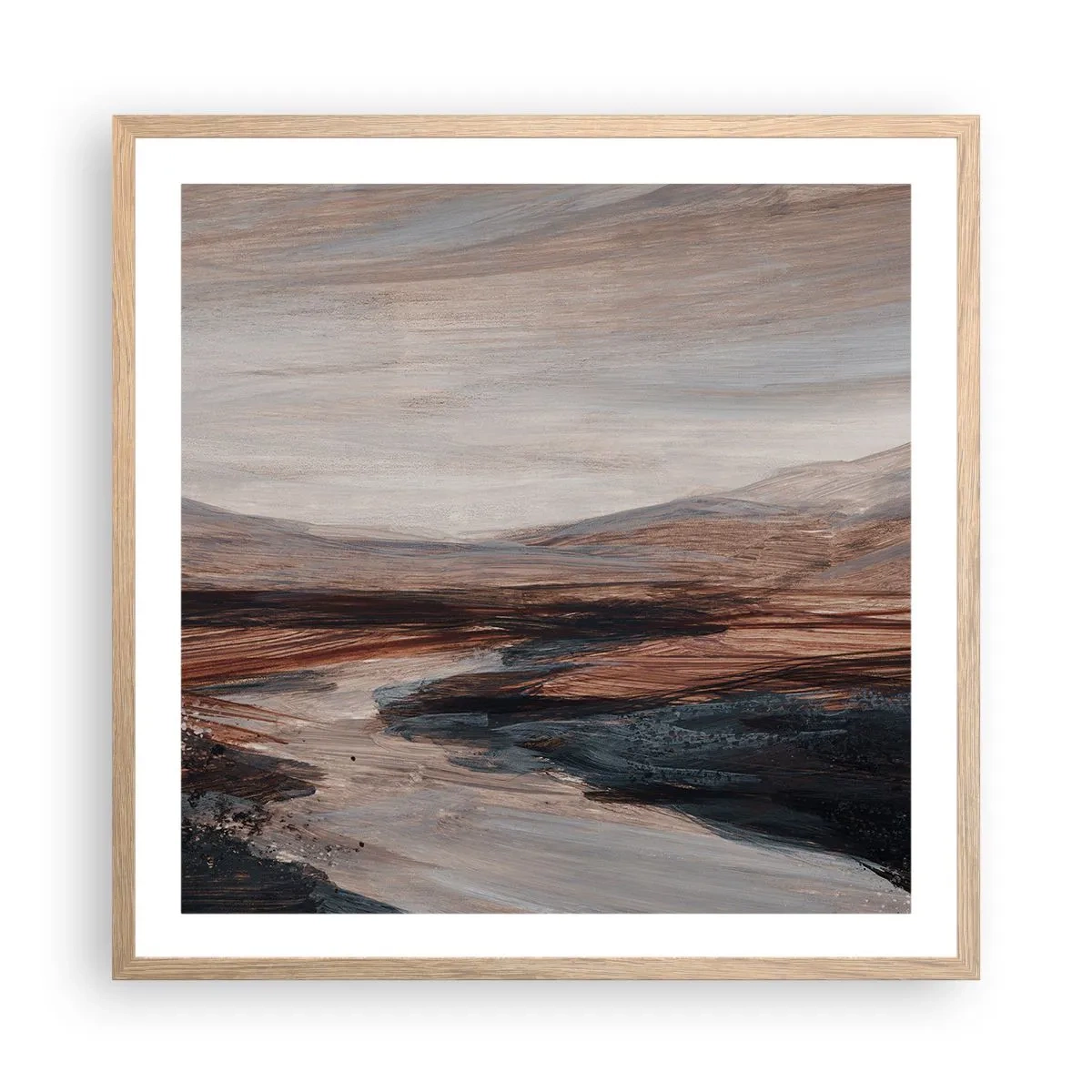 Plakát v rámu světlý dub -  Klidné údolí - 60x60 cm