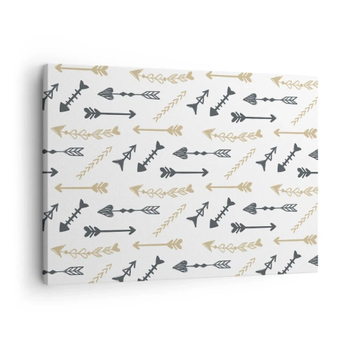 Obraz na plátně - Minimalistický vzor se šipkami v béžové a šedé barvě. - 70x50cm - Sen lučišníka - Moderní nástěnná dekorace do obývacího pokoje a ložnice ARTTOR