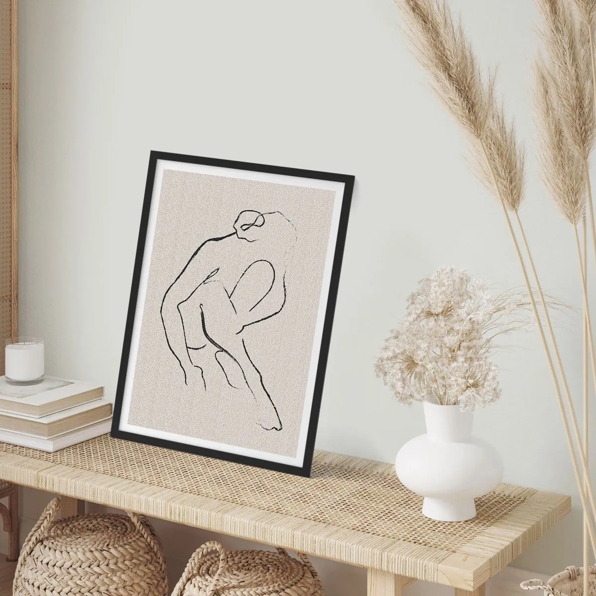 Plakát v černém rámu - Minimalistická skica ženské siluety - 50x70cm - Intimní skica - Moderní nástěnná dekorace do obývacího pokoje a ložnice ARTTOR