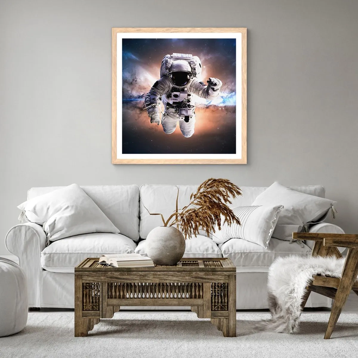 Plakát v rámu světlý dub - Pozdravy z vesmíru - 40x40 cm